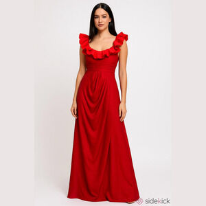 vfshow Formal Dress, SZ 3XL, PTP 22”, Length about 57”, Valentine Red
